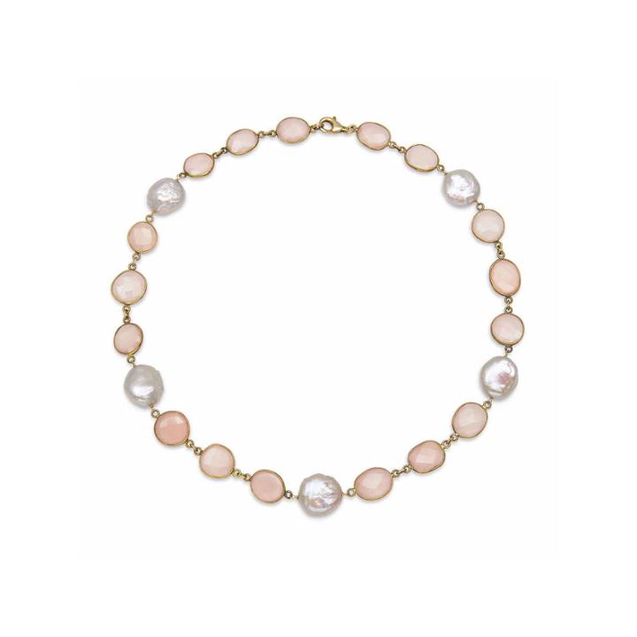 Womens Pink Quartz Gold Over Silver Strand Necklace