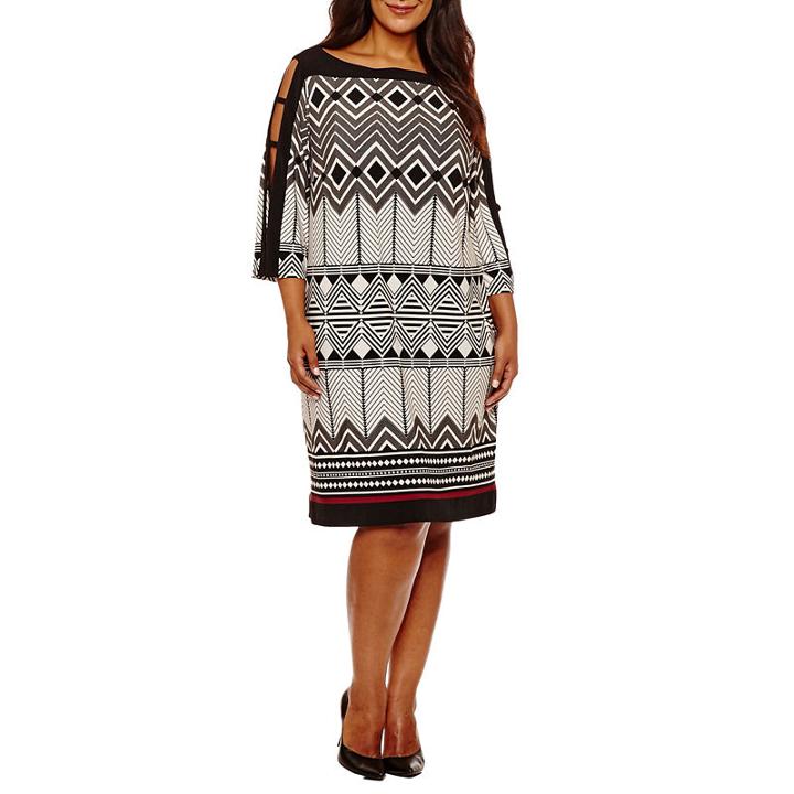 Studio 1 3/4 Sleeve Geometric Sheath Dress - Plus