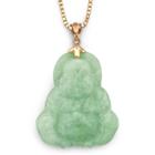 Genuine Jade Buddha Pendant Necklace 14k Yellow Gold Over Silver