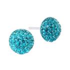 Sterling Silver Aqua Blue Crystal Button Stud Earrings