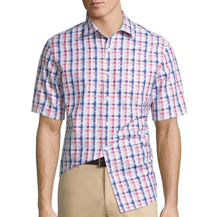 Claiborne Short Sleeve Plaid Button-front Shirt
