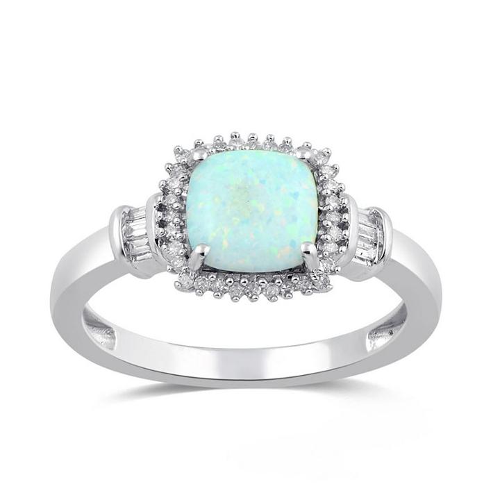 Womens Lab Created Opal White 10k White Gold Cocktail Ring