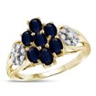Womens Diamond Accent Color Enhanced Blue Sapphire Gold Over Silver Cluster Ring