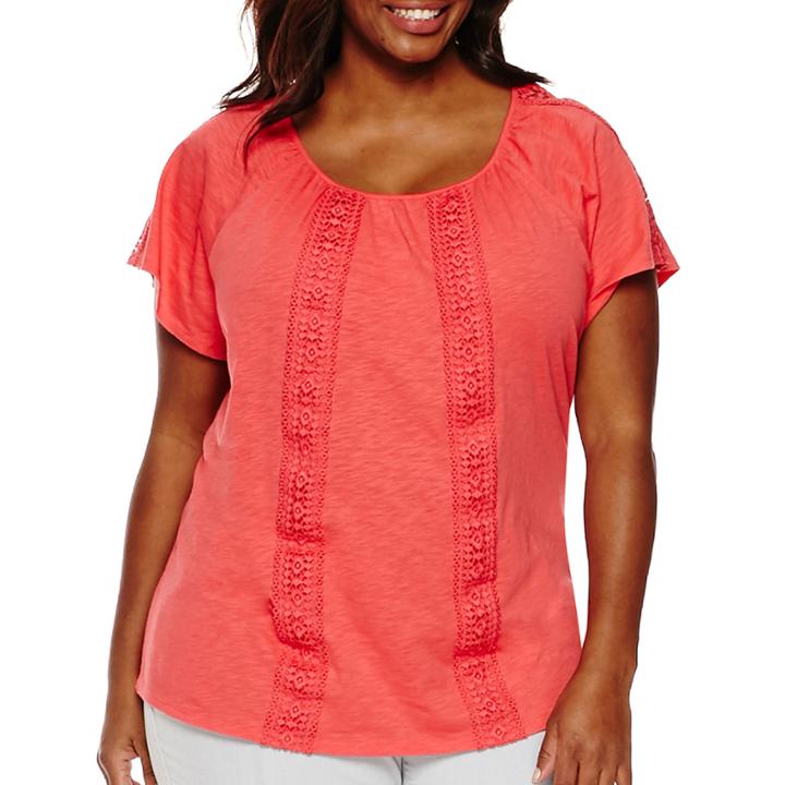 St. John's Bay Short-sleeve Knit Lace Peasant Top