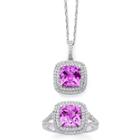 Lab-created Pink & White Sapphire Double Halo Ring & Pendant Necklace Boxed Set