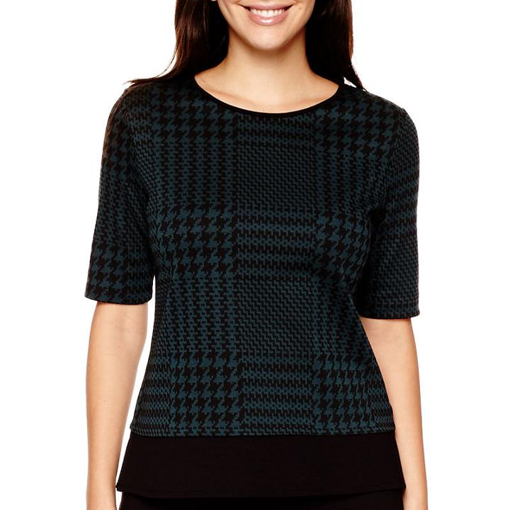 Liz Claiborne Elbow-sleeve Glen Plaid Colorblock Knit Top