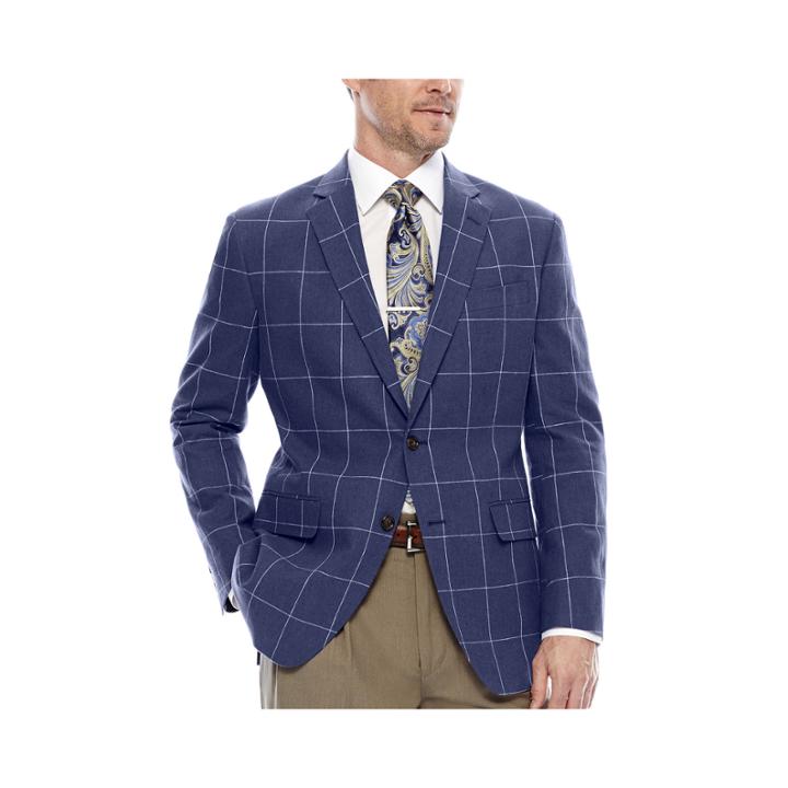 Stafford Navy Windowpane Linen-cotton Sport Coat - Classic Fit