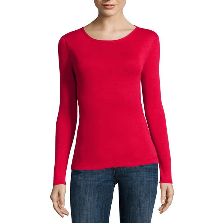 Liz Claiborne Long Sleeve Crew Neck T-shirt-womens