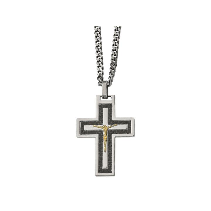 Mens Cubic Zirconia Stainless Steel Reverse Crucifix Pendant