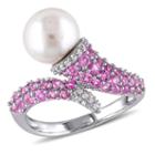Womens 8.5mm Genuine White Cultured Freshwater Pearls Sterling Silver Cocktail Ring