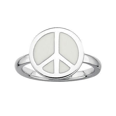 Personally Stackable Sterling Silver White Enamel Peace Ring