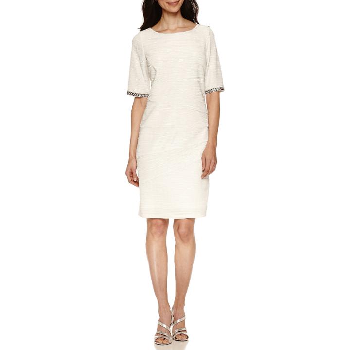 Scarlett Elbow Sleeve Embellished Sheath Dress