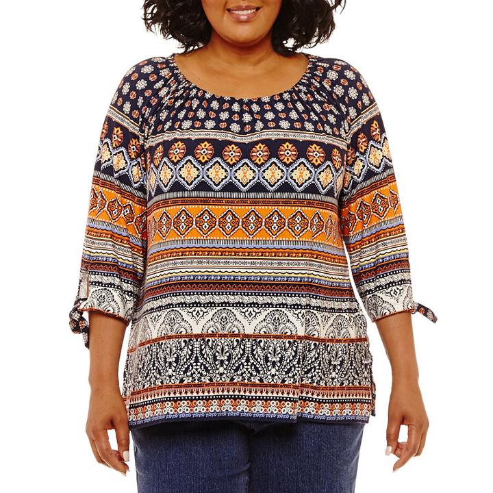Lark Lane True Blue Tie Sleeve Tunic- Plus