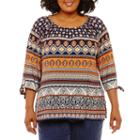 Lark Lane True Blue Tie Sleeve Tunic- Plus