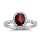 Garnet & Lab-created White Sapphire Sterling Silver Halo Ring
