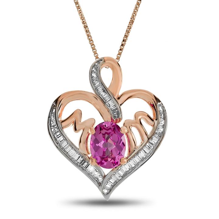 Womens Pink Sapphire 14k Rose Gold Over Silver Heart Pendant Necklace