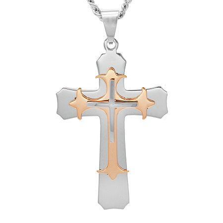 Mens Stainless Steel Large Cross Pendant Necklace