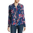 Liz Claiborne Long Sleeve Split Crew Neck Woven Blouse