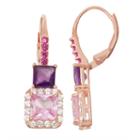 Lab-created Pink Sapphire & Amethyst 14k Rose Gold Over Silver Leverback Earrings