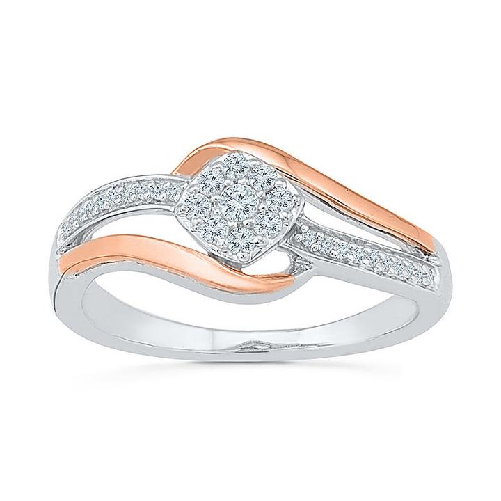 Promise My Love Womens 1/5 Ct. T.w. Genuine Round White Diamond Sterling Silver Gold Over Silver Promise Ring
