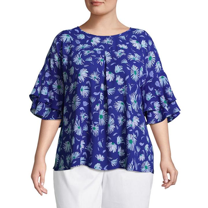 Liz Claiborne Ruffle Sleeve Top- Plus