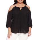 Worthington 3/4 Sleeve Cold Shoulder Blouse - Plus