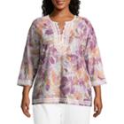 Alfred Dunner Los Cabos Floral Lace Trim Tunic- Plus