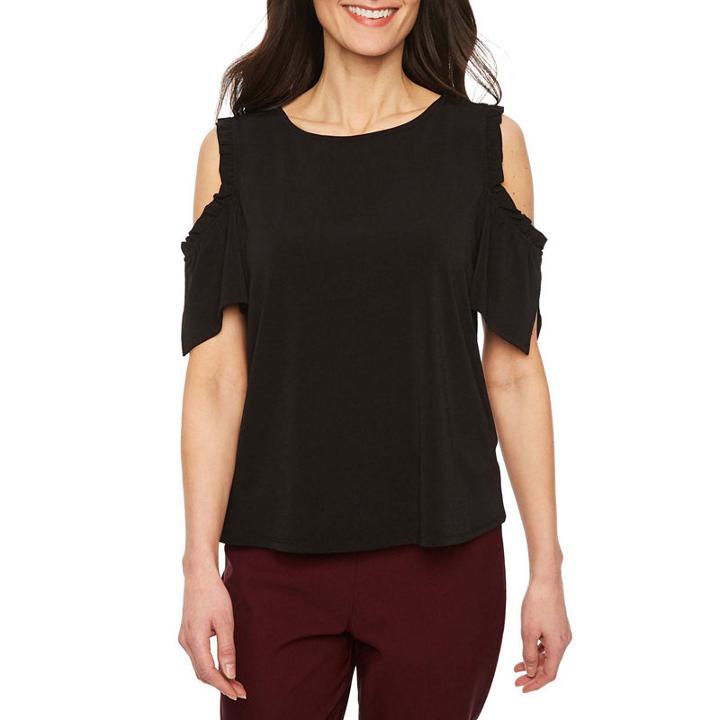 Worthington Short Sleeve Scoop Neck Floral T-shirt-womens Petite