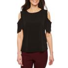 Worthington Short Sleeve Scoop Neck Floral T-shirt-womens Petite