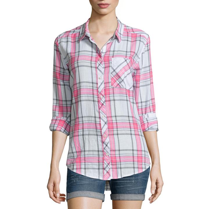 Arizona Long-sleeve Boyfriend Plaid Shirt-juniors