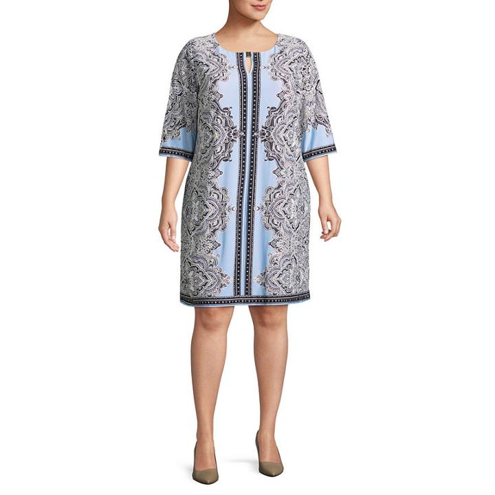 Studio 1 3/4 Sleeve Paisley Shift Dress-plus