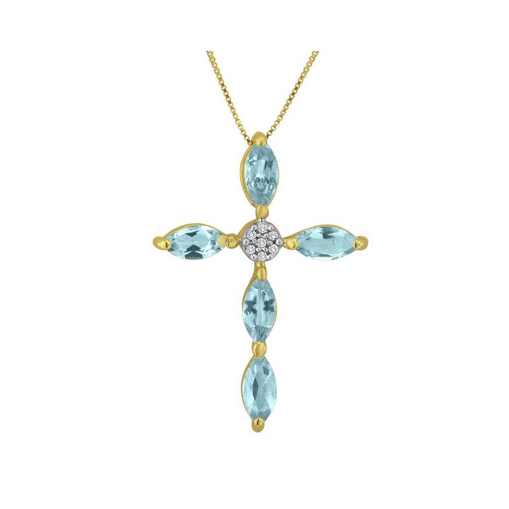 Genuine Blue Topaz And Diamond-accent 10k Yellow Gold Cross Pendant Necklace