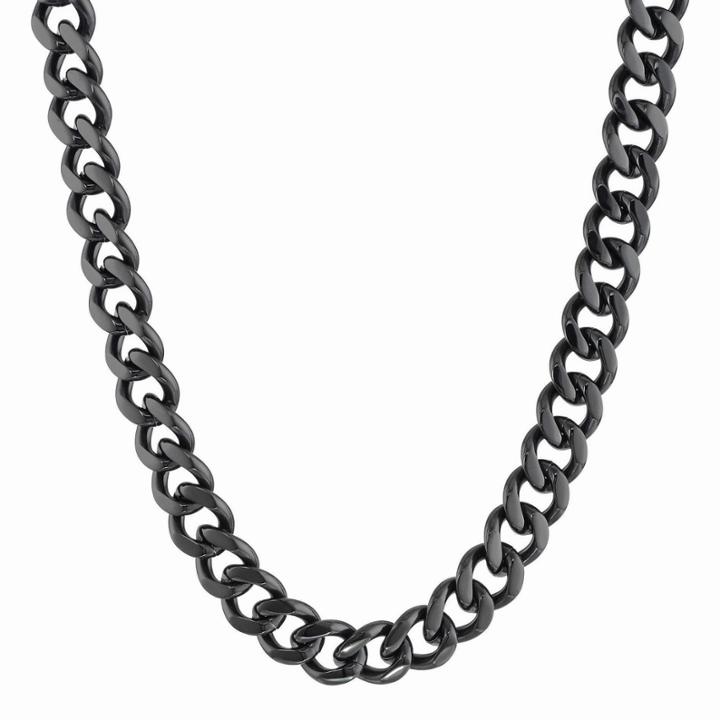 Mens Stainless Steel & Black Ip 22 12mm Curb Chain