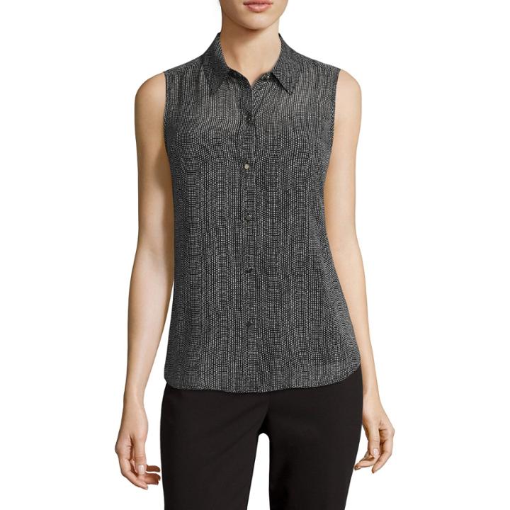 Liz Claiborne Sleeveless Y Neck Woven Floral Blouse
