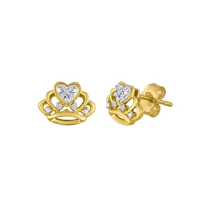 Diamond-accent 10k Yellow Gold Crown Earrings