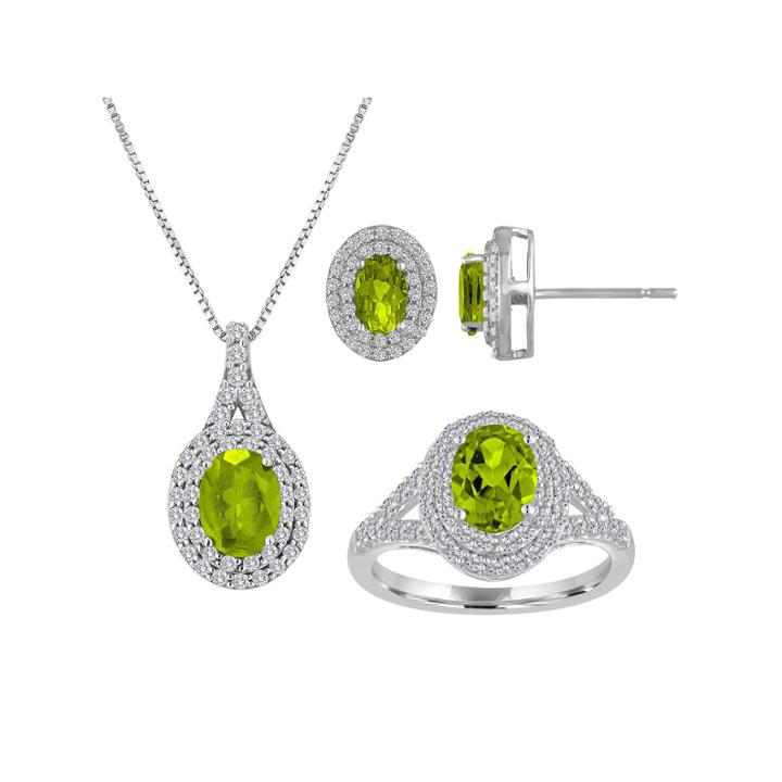 Womens Green Peridot Sterling Silver Cocktail Ring