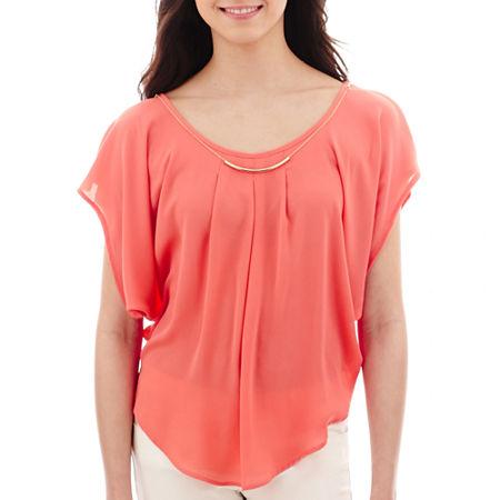 By & By Flutter-sleeve Crepe Necklace Top