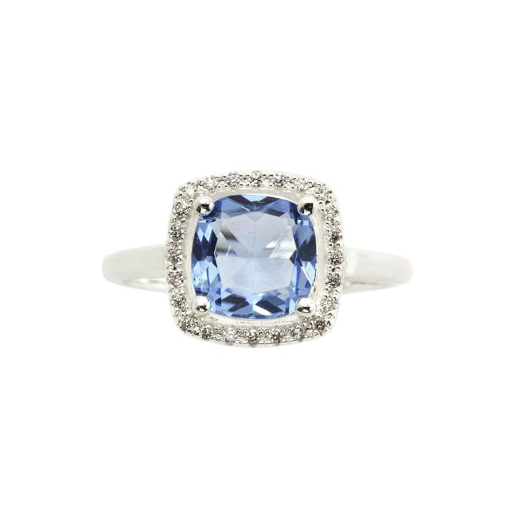 City X City Blue Cubic Zirconia & Crystals Silver-plated Brass Cocktail Ring