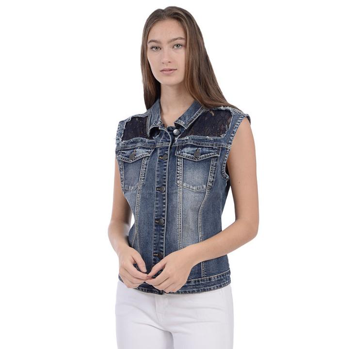 Lola Jeans Vest With Lace Detail - Plus