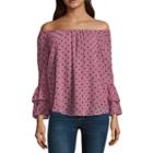 By & By Long Sleeve Round Neck Chiffon Ruffled Blouse-juniors