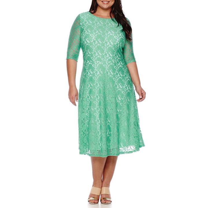 Signature By Sangria 3/4-sleeve Lace Fit-and-flare Dress - Plus