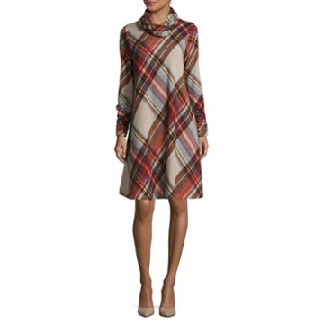 Madison Leigh Long-sleeve Plaid Fit-and-flare Dress