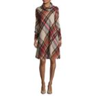 Madison Leigh Long-sleeve Plaid Fit-and-flare Dress