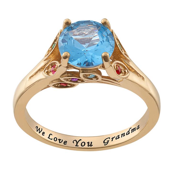 Personalized Womens Simulated Cubic Zirconia Multi Color 18k Gold Over Silver Round Cocktail Ring