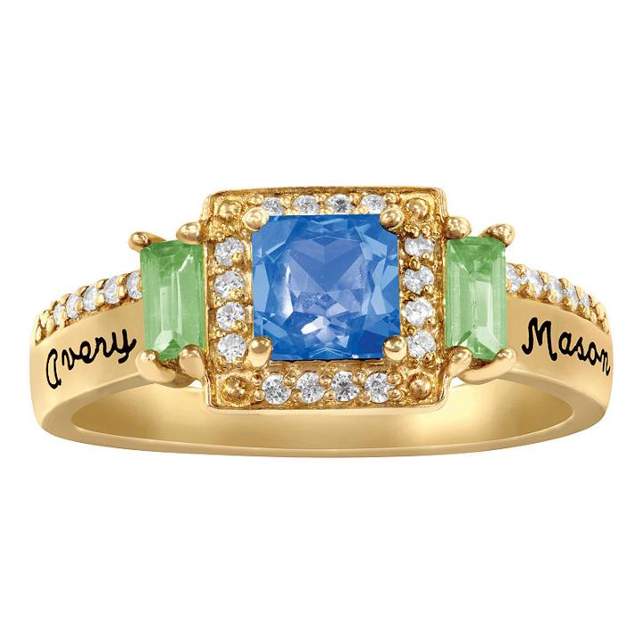 Artcarved Personalized Womens Simulated Multi Color Stone 10k Gold Cocktail Ring