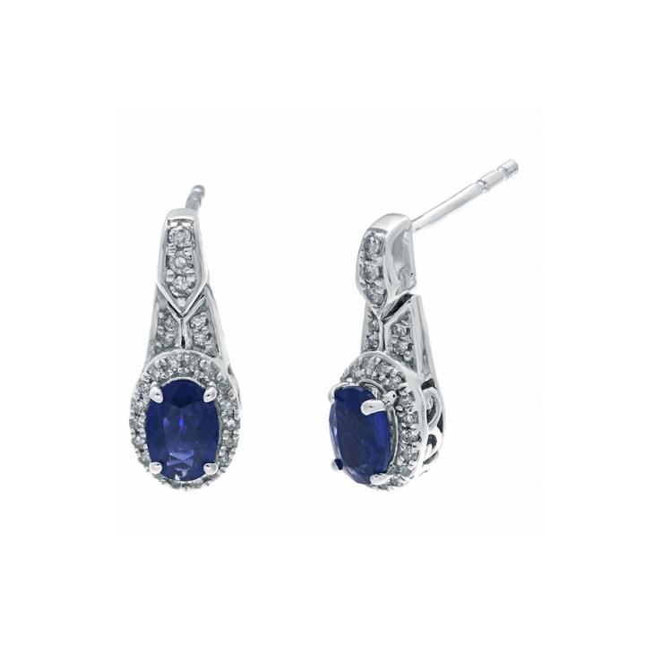 1/4 Ct. T.w. Diamond And Genuine Blue Sapphire Oval Drop Earrings
