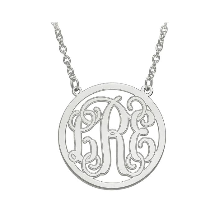 Personalized Initial Etched Outline Monogram 26mm Circle Pendant Necklace