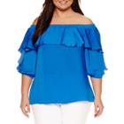 Bisou Bisou 3/4 Sleeve Off The Shoulder Woven Blouse-plus