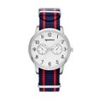 Arizona Mens Silver Tone Blue And Red Strap Watch