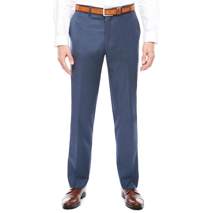 Men's J.ferrar Stretch Blue Sheen Sharkskin Flat-front Slim-fit Suit Pants